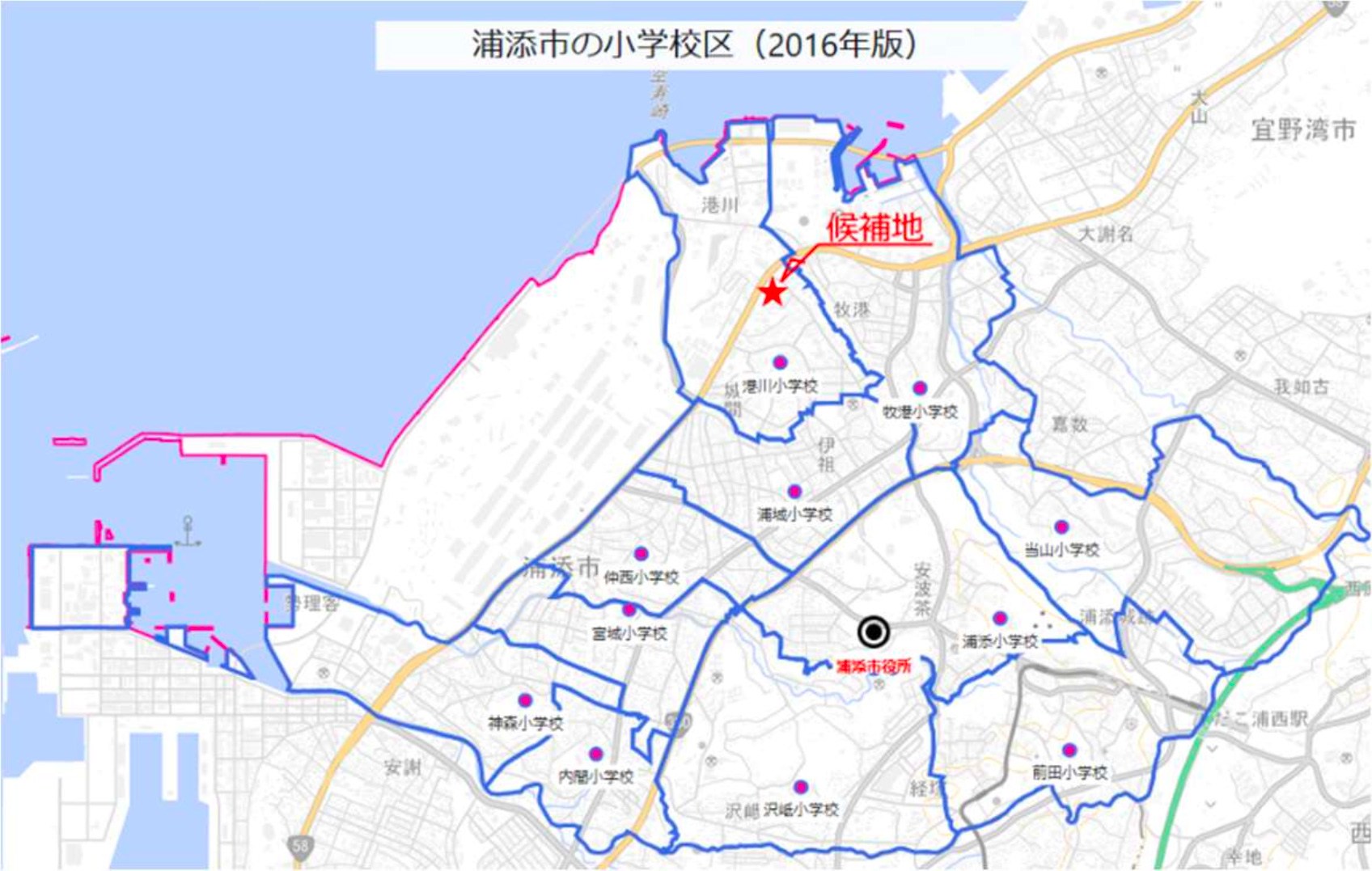 浦添市の小学校区（2016年版）